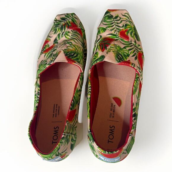 TOMS Women’s Canvas Slip-On Shoes Spanish Villa Watermelon Palms Size 9 - Picture 4 of 10